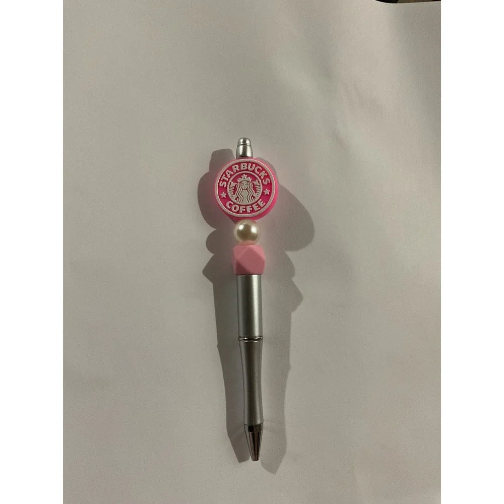 Starbucks Coffee Logo Beaded Pen Pink Silver Ballpoint Handmade Gift Accessory